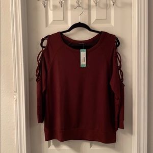 Long-sleeve Pullover Top with Cutout Shoulder